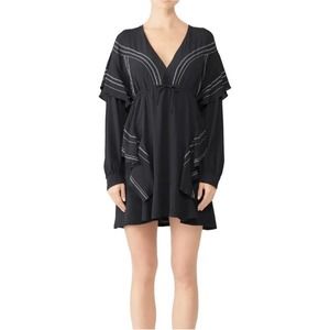 Iro  Black Silk Sheath Dress Contrast White Stitching